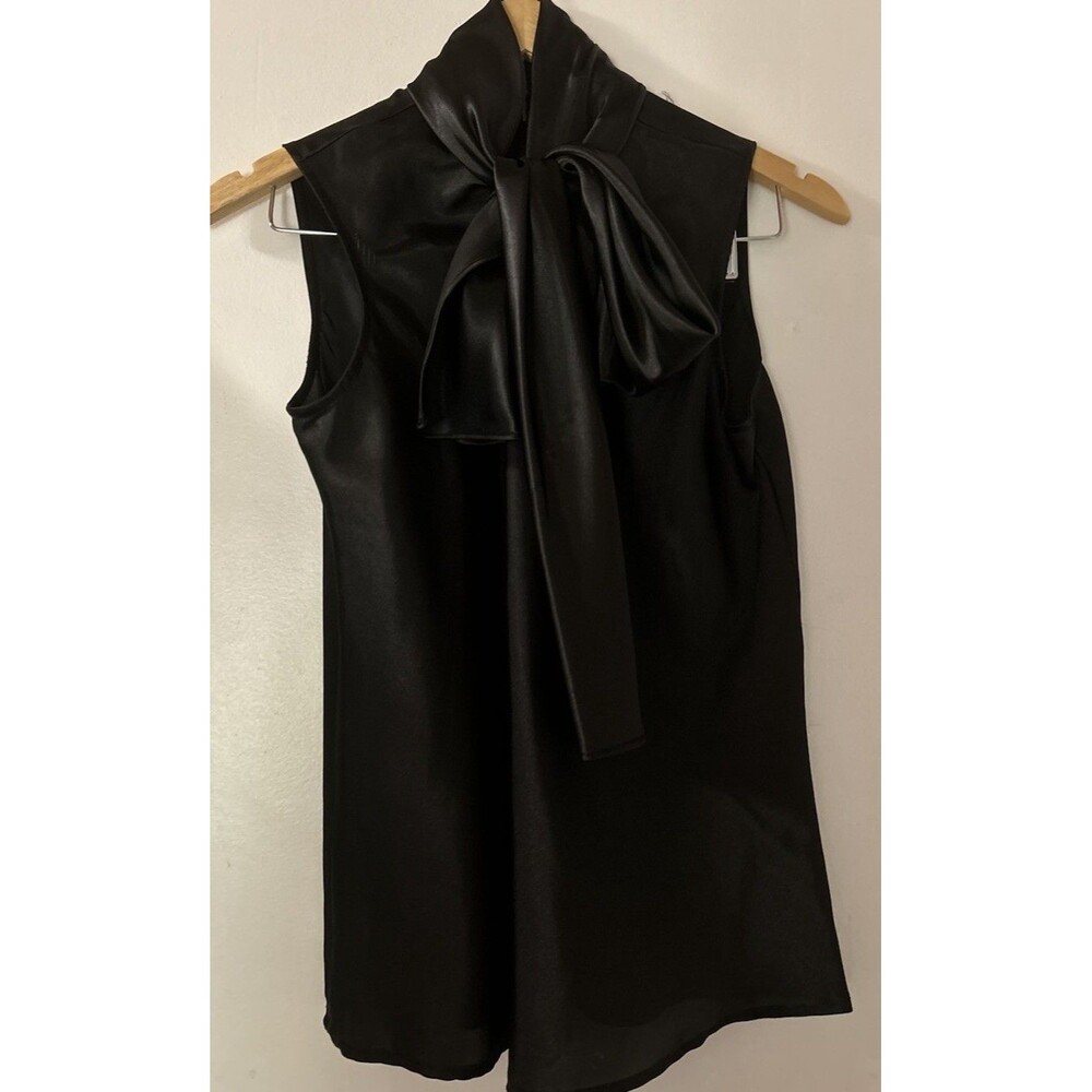 White House Black Market Women’s Black Sleeveless Tie Front Blouse Small